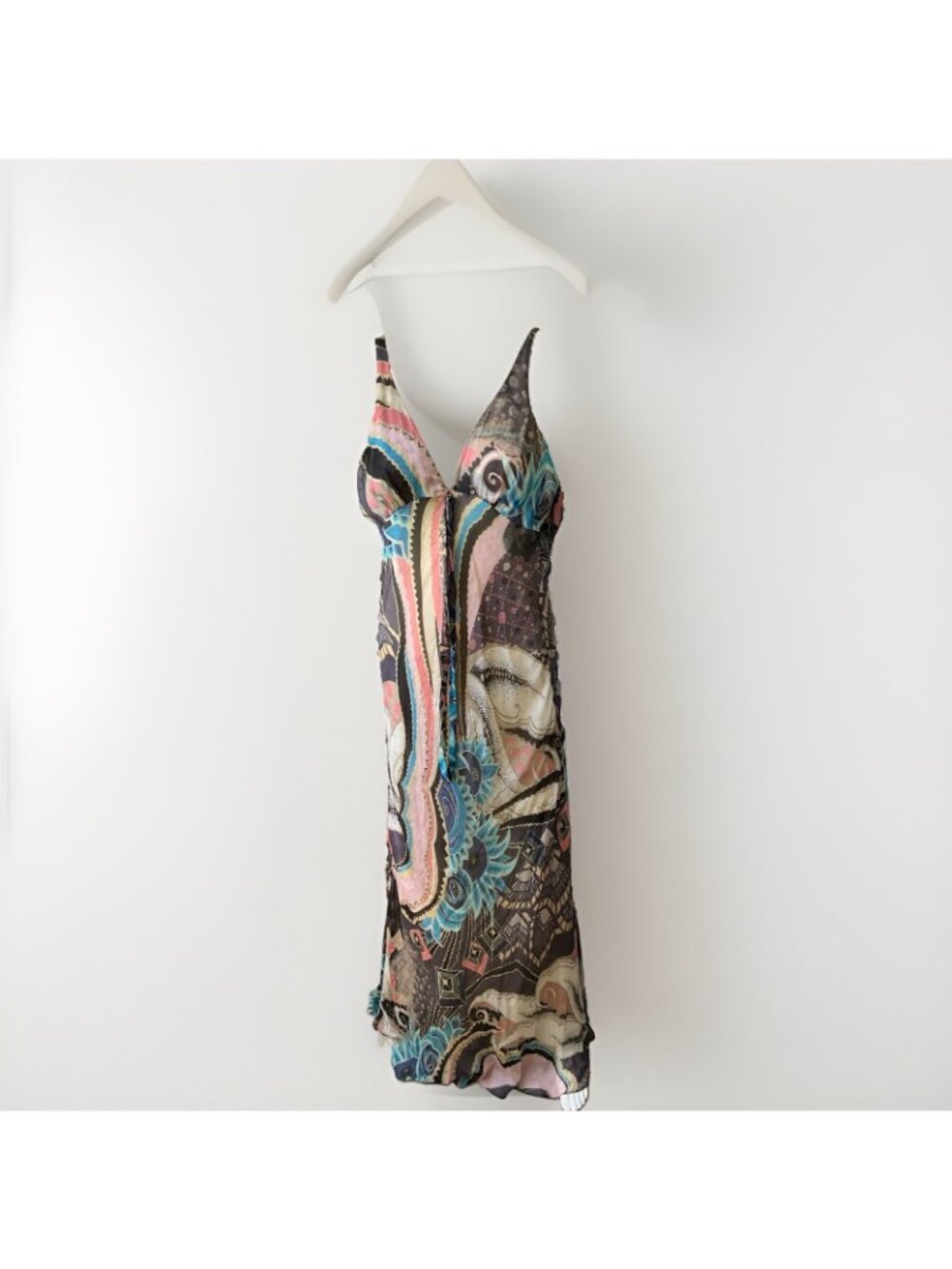 Christian Lacroix Silk Abstract Print Maxi Dress FR 38 US 6 V-Neck Empire Resort - Picture 9 of 11